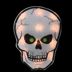 Northlight 12" Silver And Black Holographic Lighted Skull Halloween Window Silhouette Decoration