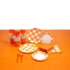Orange Plaid Tableware Kit For 24 Guests