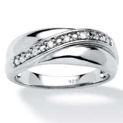 Palmbeach Jewelry Men's Platinum-Plated Sterling Silver Round Genuine Diamond Wedding Band Ring (1/8 Cttw, I Color, I3 Clarity) Sizes 8-16