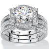 Palmbeach Jewelry Platinum-Plated Sterling Silver Round Cubic Zirconia Jacket Bridal Ring Set Sizes 5-10