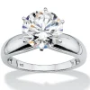 Palmbeach Jewelry Platinum-Plated Sterling Silver Round Cubic Zirconia Solitaire Engagement Ring Sizes 5-10