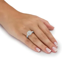 Palmbeach Jewelry Platinum-Plated Sterling Silver Round Cubic Zirconia Halo Bridal Ring Set Sizes 6-10