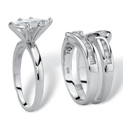 Palmbeach Jewelry Sterling Silver Marquise Shaped Cubic Zirconia 3 Piece Bridal Ring Set Sizes 6-10