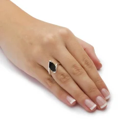Palmbeach Jewelry Sterling Silver Marquise Shaped Natural Black Onyx Bypass Ring Sizes 5-12
