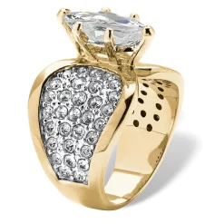 Palmbeach Jewelry Yellow Gold-Plated Marquise Cut Cubic Zirconia And Round Crystals Engagement Ring Sizes 7-12