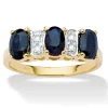 Palmbeach Jewelry Yellow Gold-Plated Sterling Silver Oval Cut Genuine Blue Sapphire And Diamond Accent Ring Sizes 5-10