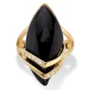 Palmbeach Jewelry Yellow Gold-Plated Marquise Shaped Natural Black Onyx And Round Cubic Zirconia Ring Sizes 6-12