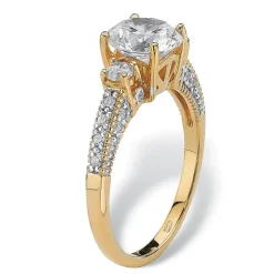 Palmbeach Jewelry Yellow Gold-Plated Sterling Silver Round Cubic Zirconia 3-Stone Bridal Ring Sizes 5-10