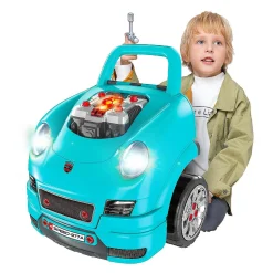 Qaba Mechanic Kids Truck Engine Toy Set Car Service Playset Engine Disassembly Play Workshop Includes 61 Pieces Steering Wheel Horn Light For 3 5 Years Old Teal