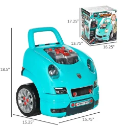 Qaba Mechanic Kids Truck Engine Toy Set Car Service Playset Engine Disassembly Play Workshop Includes 61 Pieces Steering Wheel Horn Light For 3 5 Years Old Teal