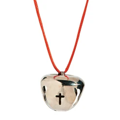 Silvertone Jingle Bells With Cross Cutout Necklaces - 12 Pc.