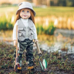 The Queen's Treasures 18 In Girl And Boy Doll Clothes, Accessories And Shoes, American Adventure 11 Pc Outfit, Hiking Boots, And Fishing Pole, Fish And Net