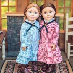 The Queen's Treasures 18 Inch Girl Doll Clothes, Little House On The Prairie Authentic Laura And Mary Ingalls American Blue Check Dresses