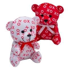Valentine's Day Mini Red & White Hugs & Kisses Stuffed Bears - 12 Pc.