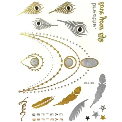 Wrapables Celebrity Inspired Temporary Tattoos In Metallic Gold Silver And Black, Large, Believe And Love