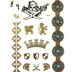 Wrapables Large Metallic Gold Silver And Black Body Art Temporary Tattoos, Treasure