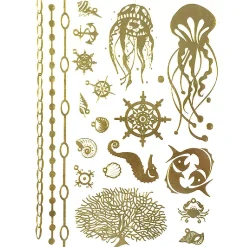 Wrapables Large Metallic Gold Silver And Black Body Art Temporary Tattoos, Aquatic Life