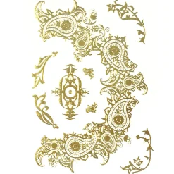 Wrapables Large Metallic Gold Silver And Black Body Art Temporary Tattoos, Boteh Motif